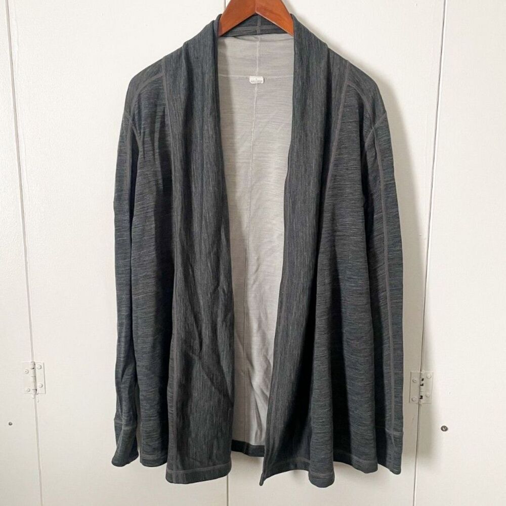 Ibex Merino Wool Open Cardigan Sweater in Gray, Size Large